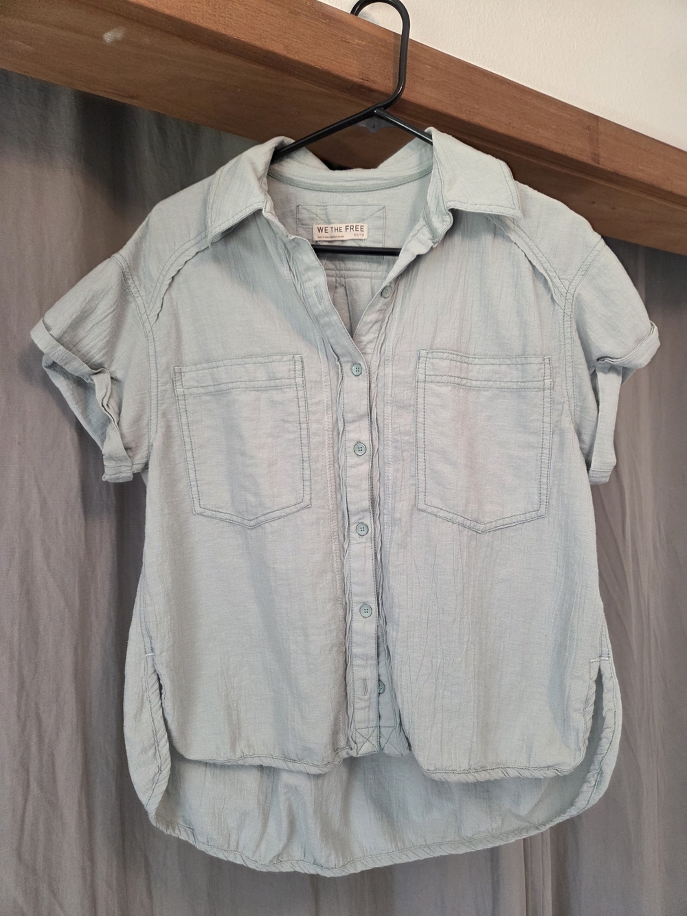 We The Free Pale Blue Short Sleeve Button-Down Shirt
